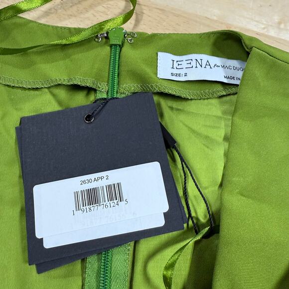 Mac Duggal NWT Plunge Neck Puff Sleeve Beaded Cut Out Gown Green Apple Size 2 - Picture 6 of 11